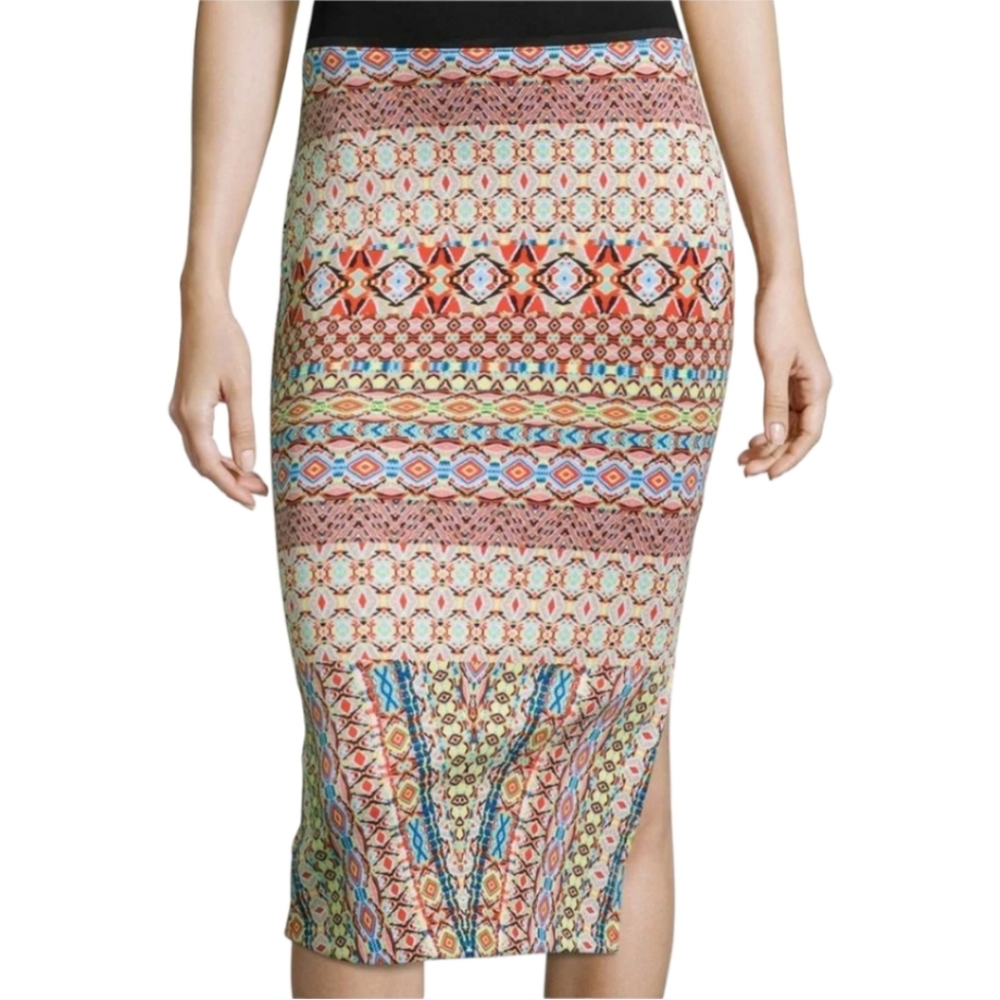 BISOU BISOU Longline Scuba Knit Printed Pencil Skirt Sz M